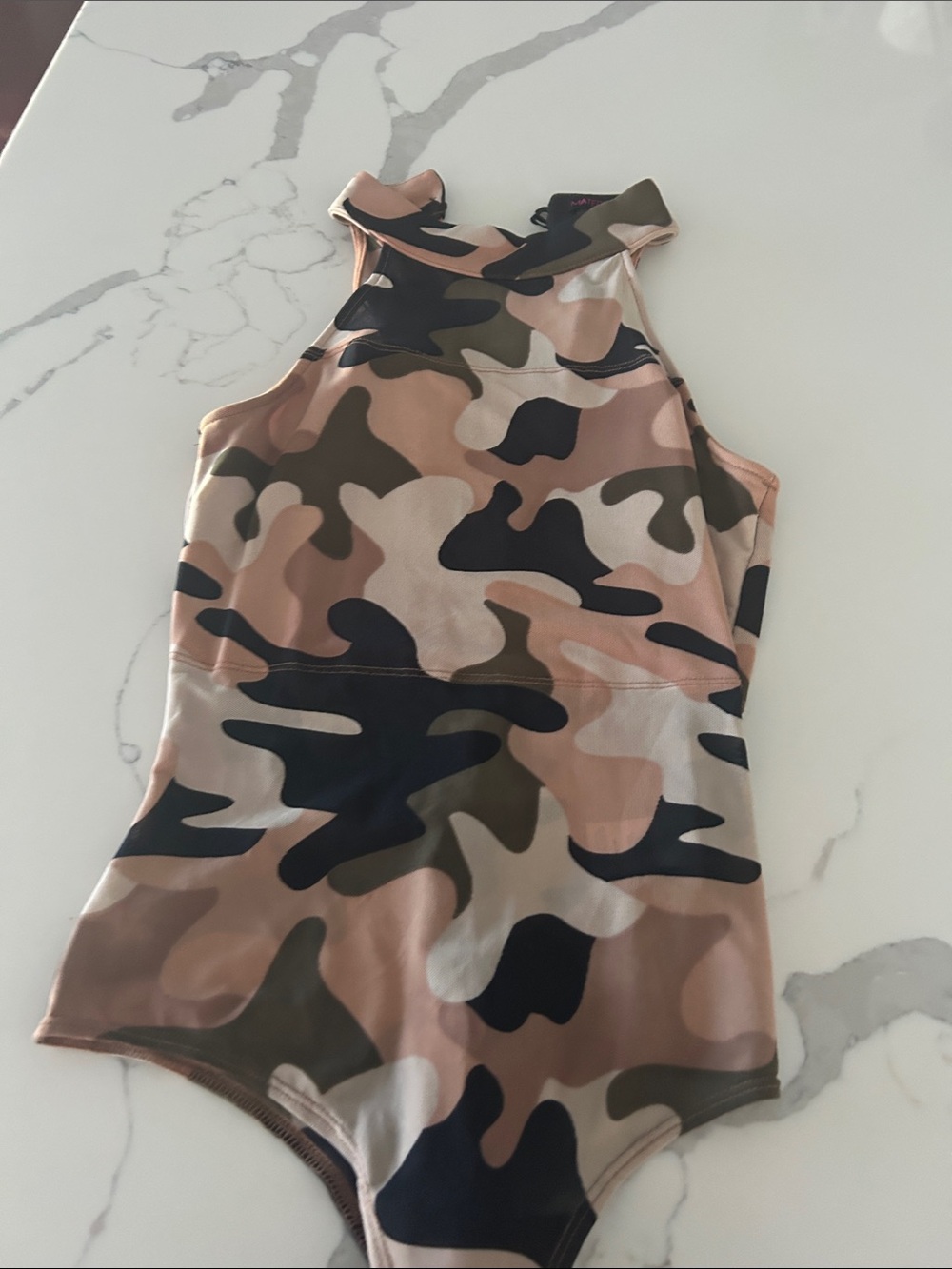 Material Girl Pink Beige Olive Camo Bodysuit